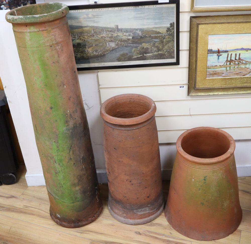 Two terracotta chimney pots and a Rhubarb forcing pot (3)